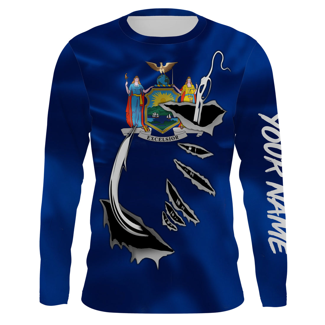 New York Flag 3D Fish Hook UV Protection Custom Long Sleeve performance Fishing IPHW500
