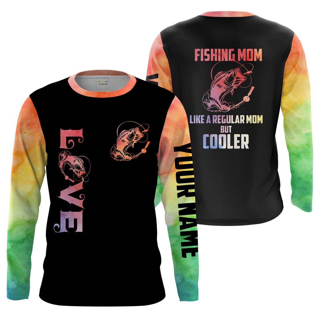 Bass Fishing Mom "Like A Regular Mom But Cooler" Funny Mother Gift Idea custom name, Long sleeve UPF30+ FSD1728