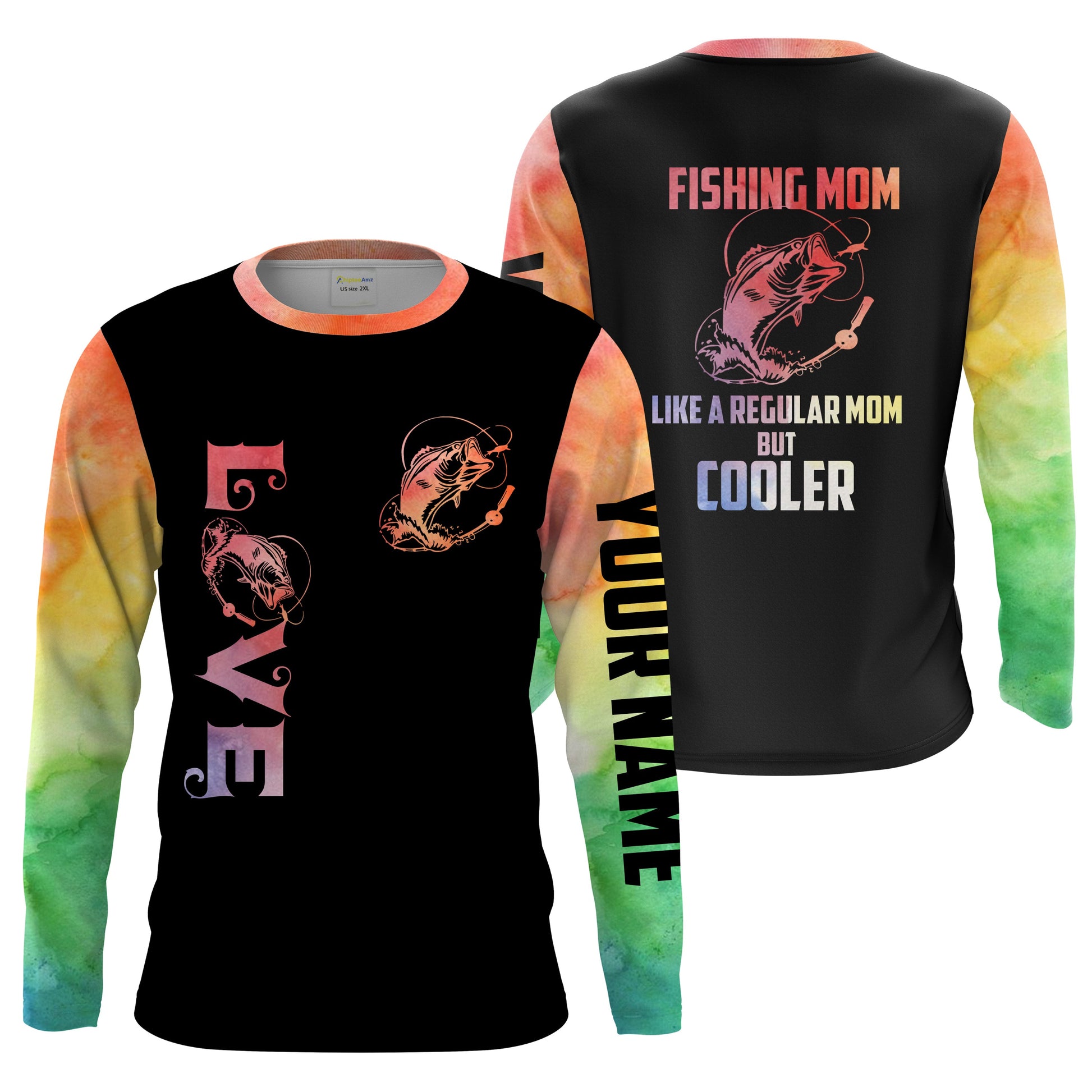 Bass Fishing Mom "Like A Regular Mom But Cooler" Funny Mother Gift Idea custom name, Long sleeve UPF30+ FSD1728