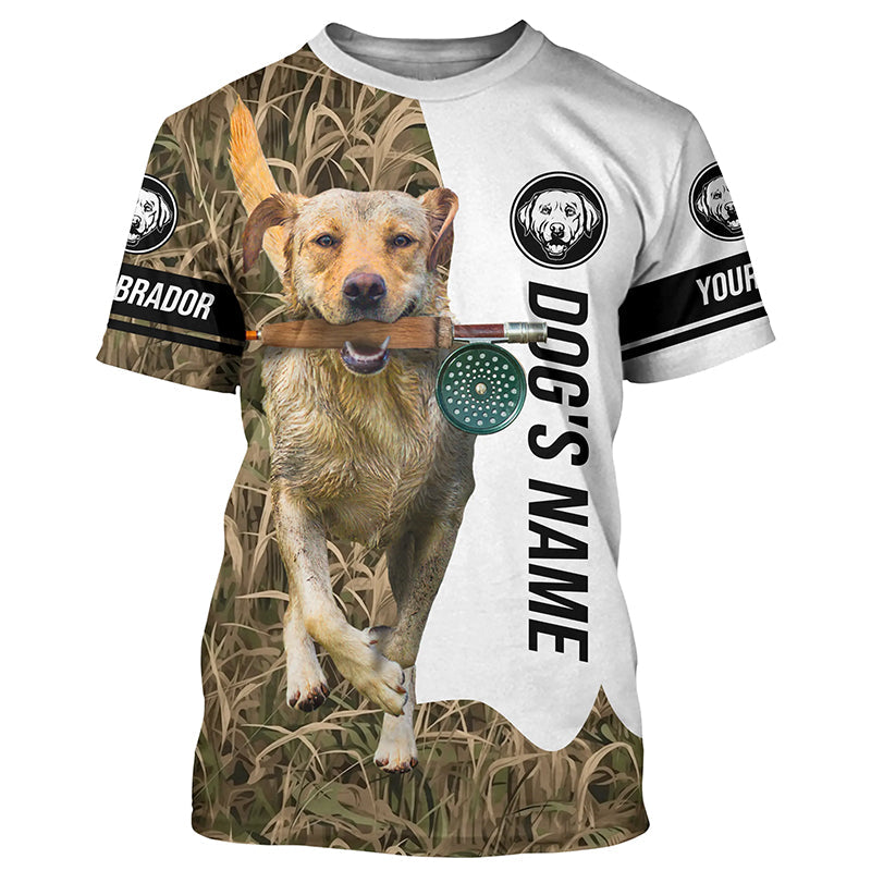 Dog with Fishing Rod Best water dogs yellow Lab custom Name UV protection, Fishing gift FSD3880