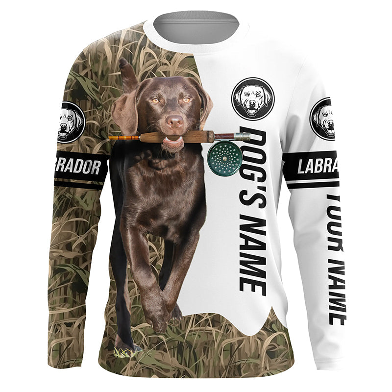 Dog with Fishing Rod Best water dogs chocolate Lab custom Name UV protection, Fishing gift FSD3881