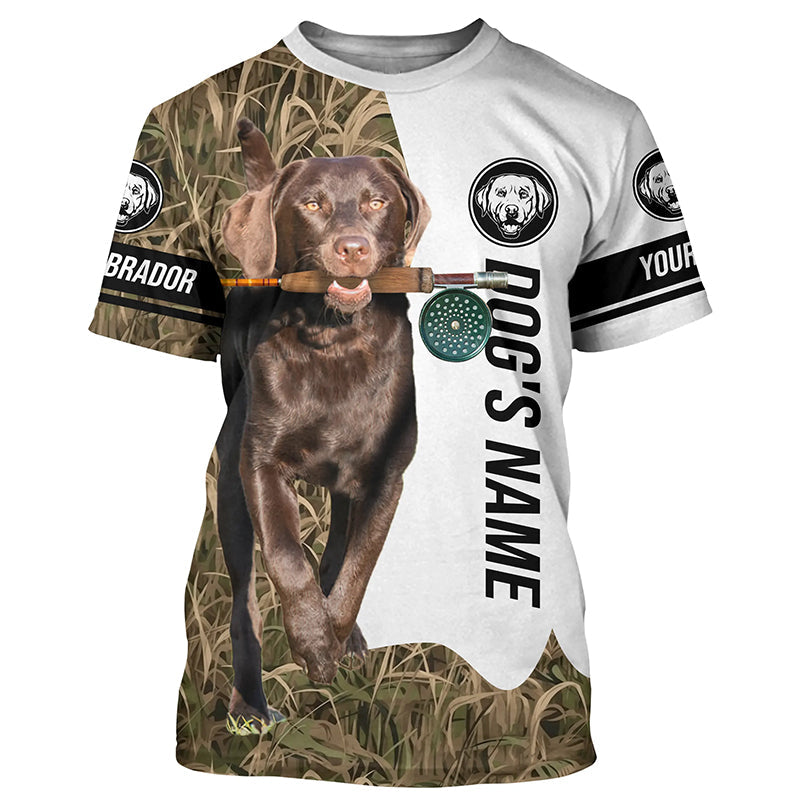 Dog with Fishing Rod Best water dogs chocolate Lab custom Name UV protection, Fishing gift FSD3881