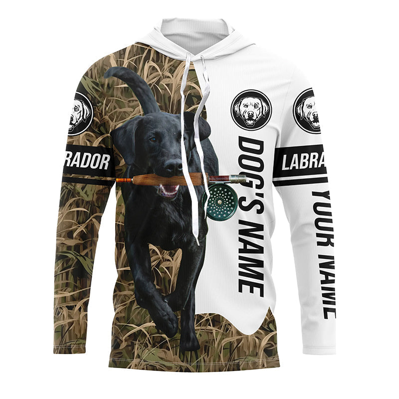 Dog with Fishing Rod Best water dogs black Lab custom Name UV protection, Fishing gift FSD3882