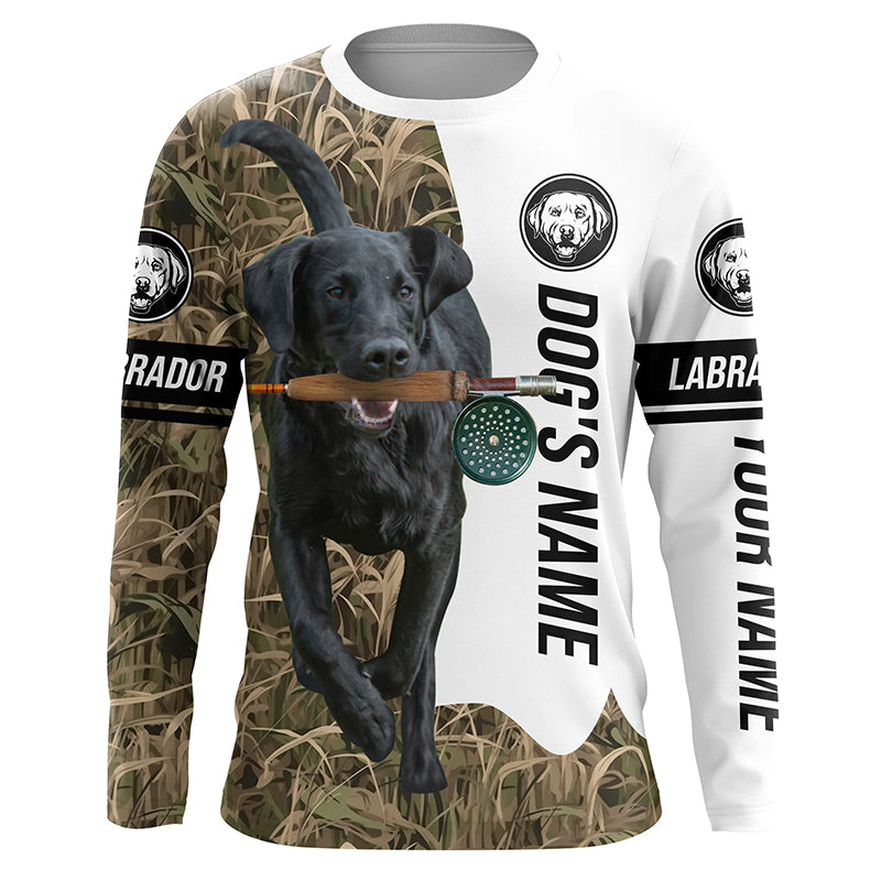 Dog with Fishing Rod Best water dogs black Lab custom Name UV protection, Fishing gift FSD3882