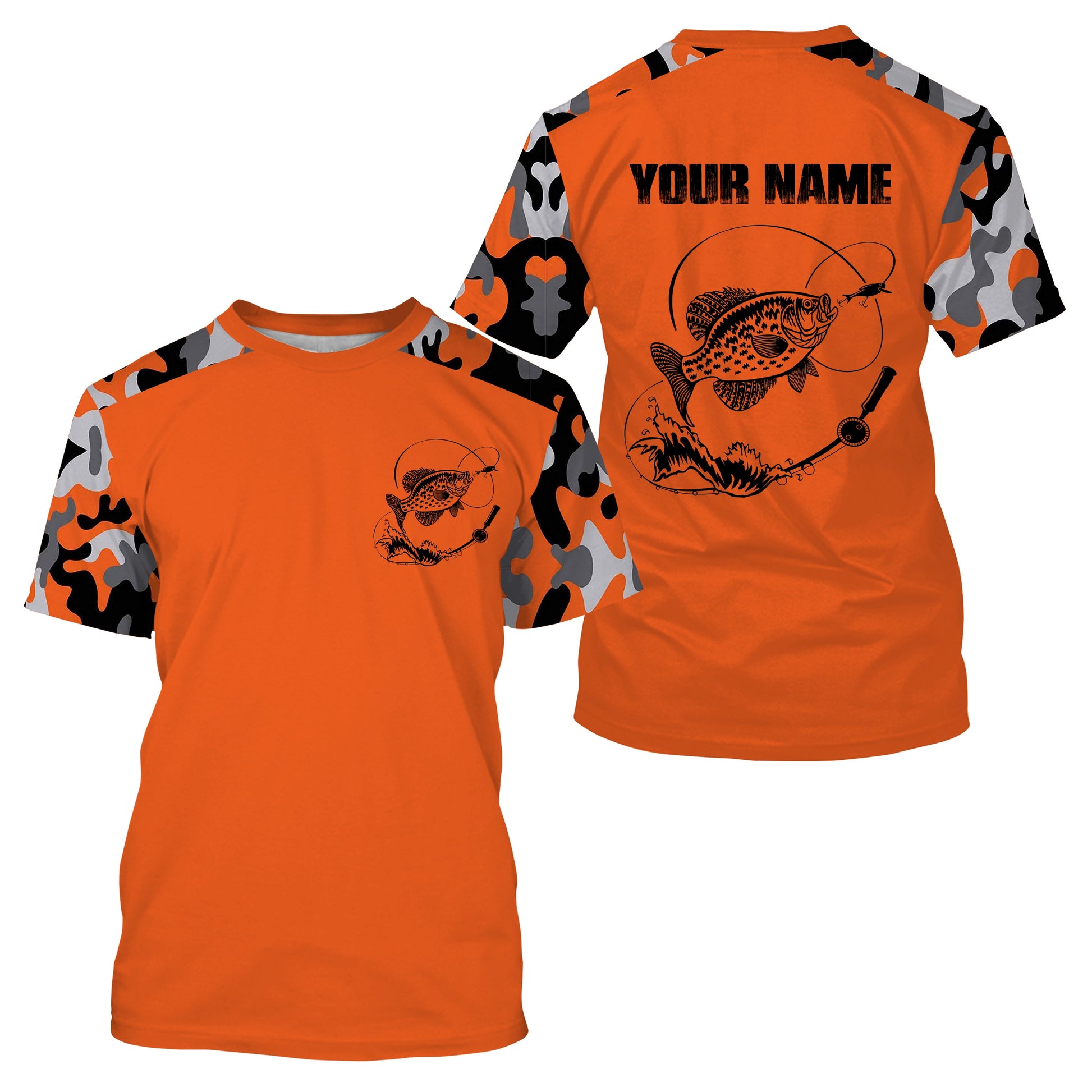 Custom Name Crappie Fishing Camouflage Orange Performance Fishing, Crappie Fishing FSD2476