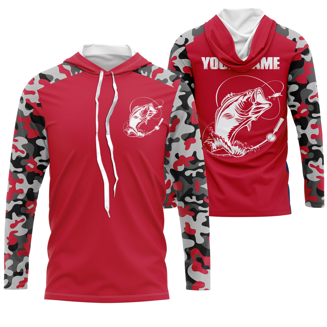 Custom Name Bass Fishing Camouflage Red Performance Fishing, Bass Fishing FSD2867