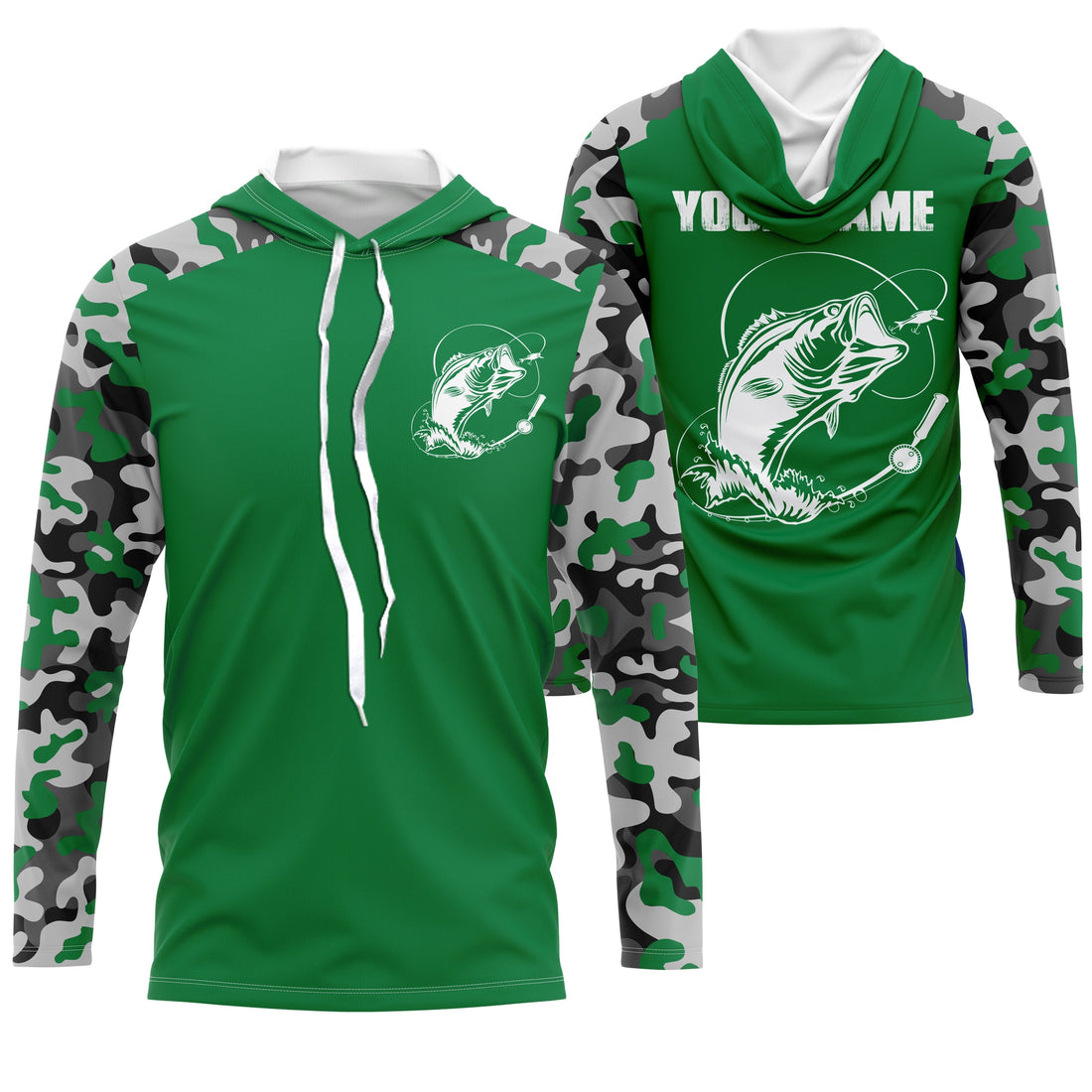 Custom Name Bass Fishing Camouflage Green Performance Fishing, Bass Fishing FSD2868