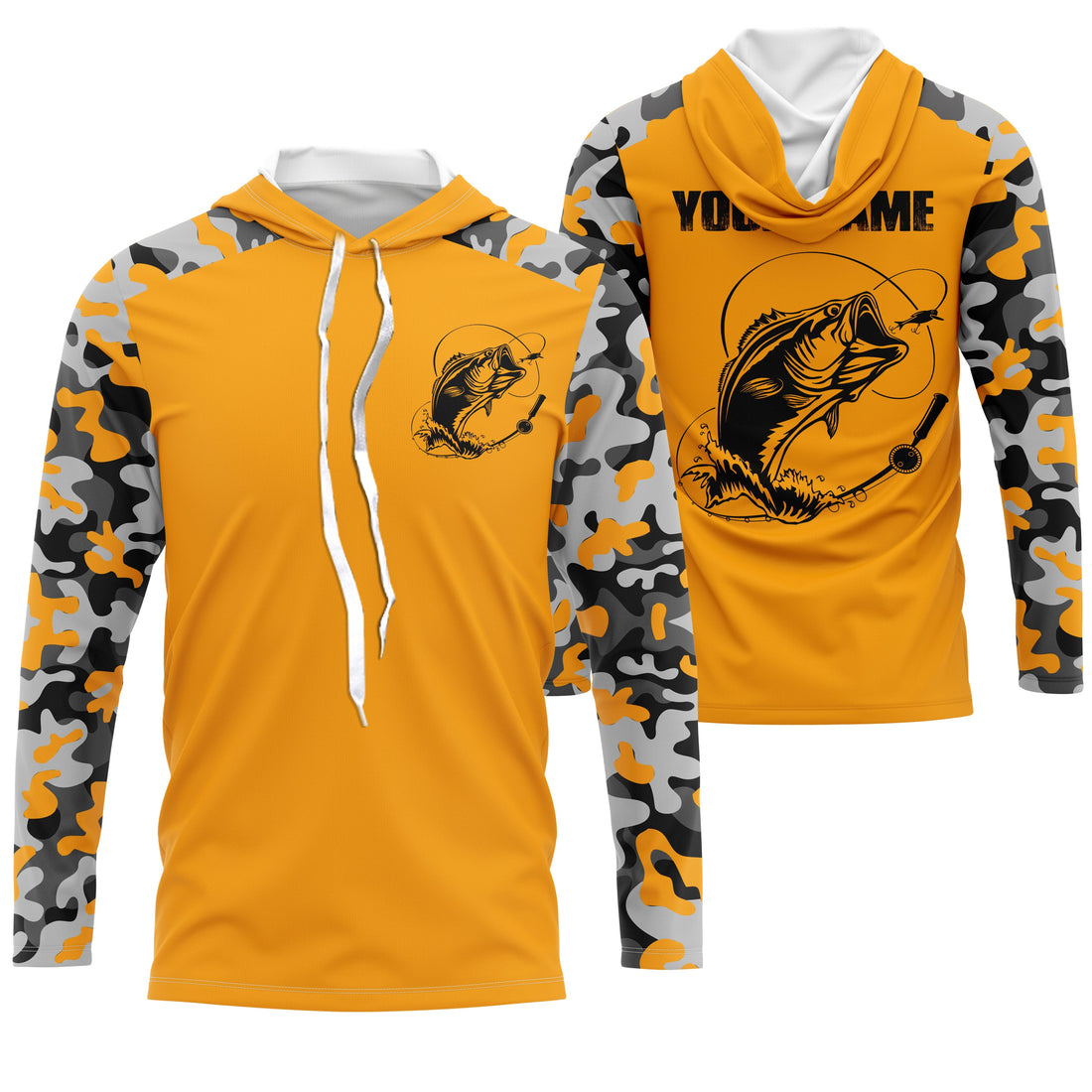 Custom Name Bass Fishing Camouflage Yellow Performance Fishing, Bass Fishing FSD2869