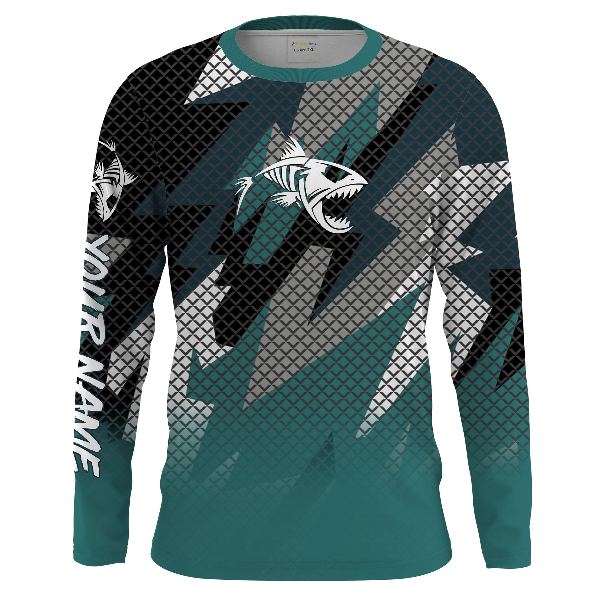 Fish Skeleton Camo Long Sleeve Tshirt Performance Fishing with UV Protection - Personalized Fishing Gifts FSD2230