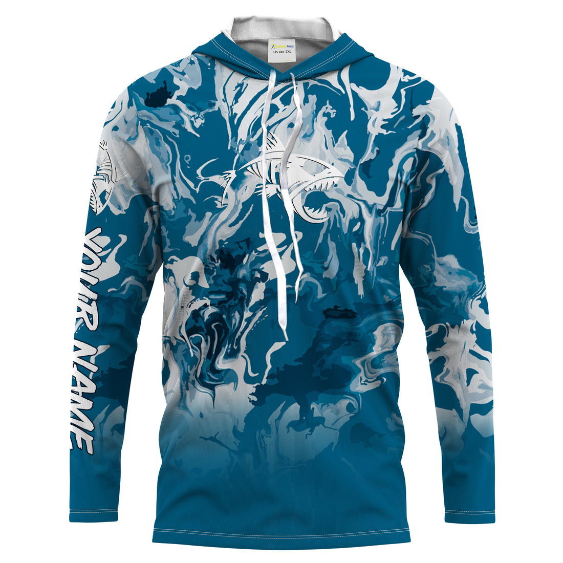 Fish Skeleton Sea waves Camo Long Sleeve Tshirt Performance Fishing with UV Protection - Personalized Fishing Gifts FSD2231