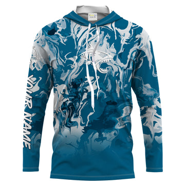 Fish Skeleton Sea waves Camo Long Sleeve Tshirt Performance Fishing with UV Protection - Personalized Fishing Gifts FSD2231