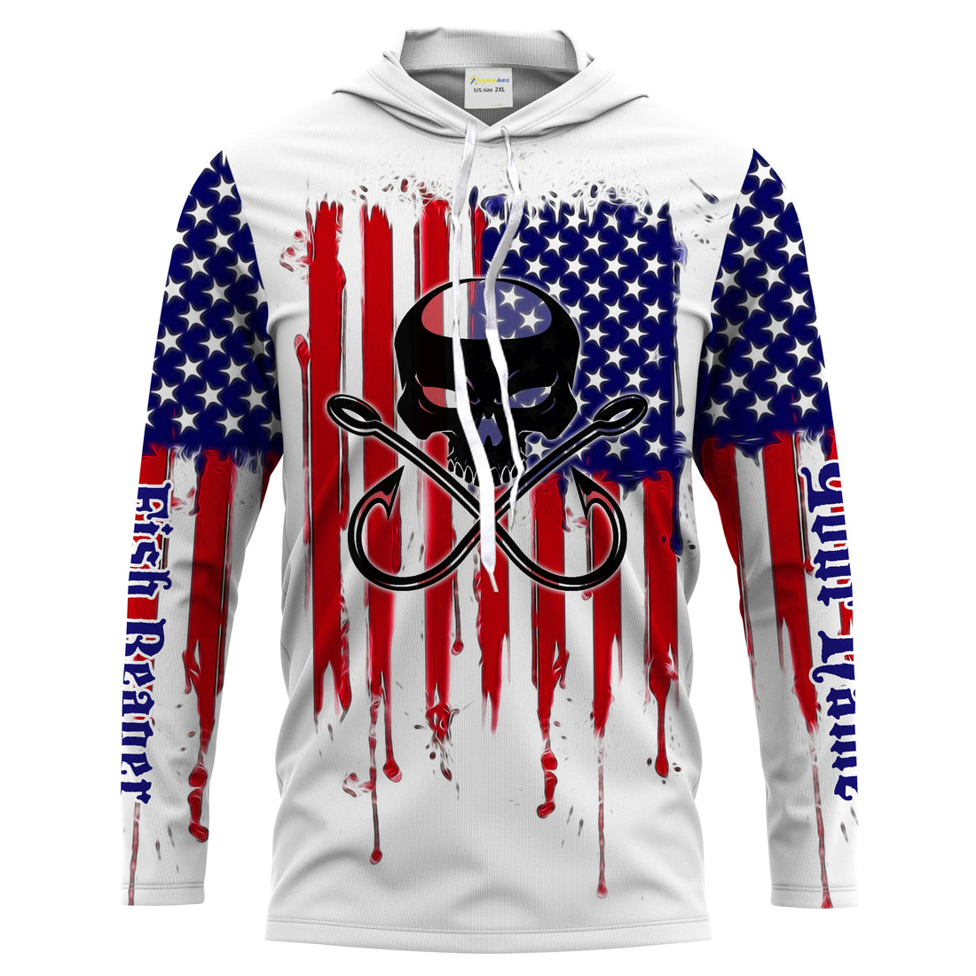 Fishing Hooks Skull Fish Reaper American Flag UV Protection, Patriotic Fishing Apparel - Personalized Gifts FSD2258