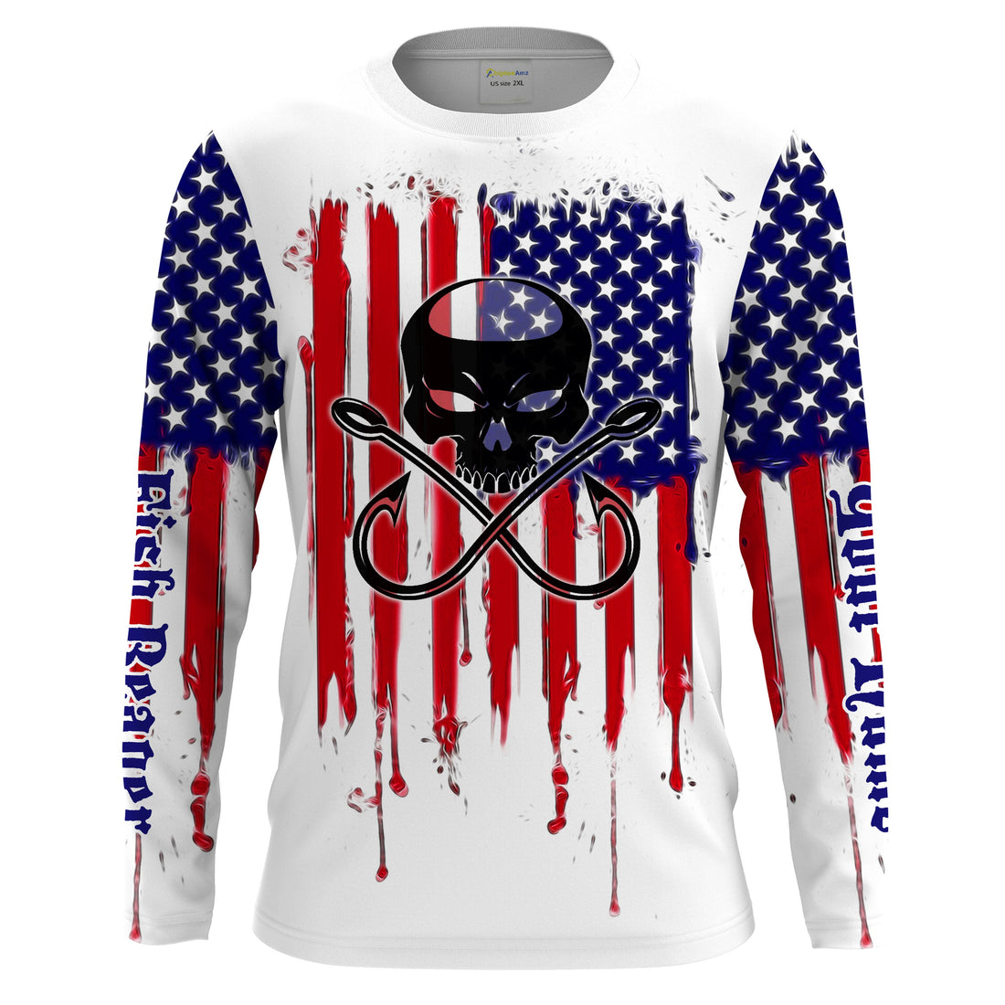 Fishing Hooks Skull Fish Reaper American Flag UV Protection, Patriotic Fishing Apparel - Personalized Gifts FSD2258