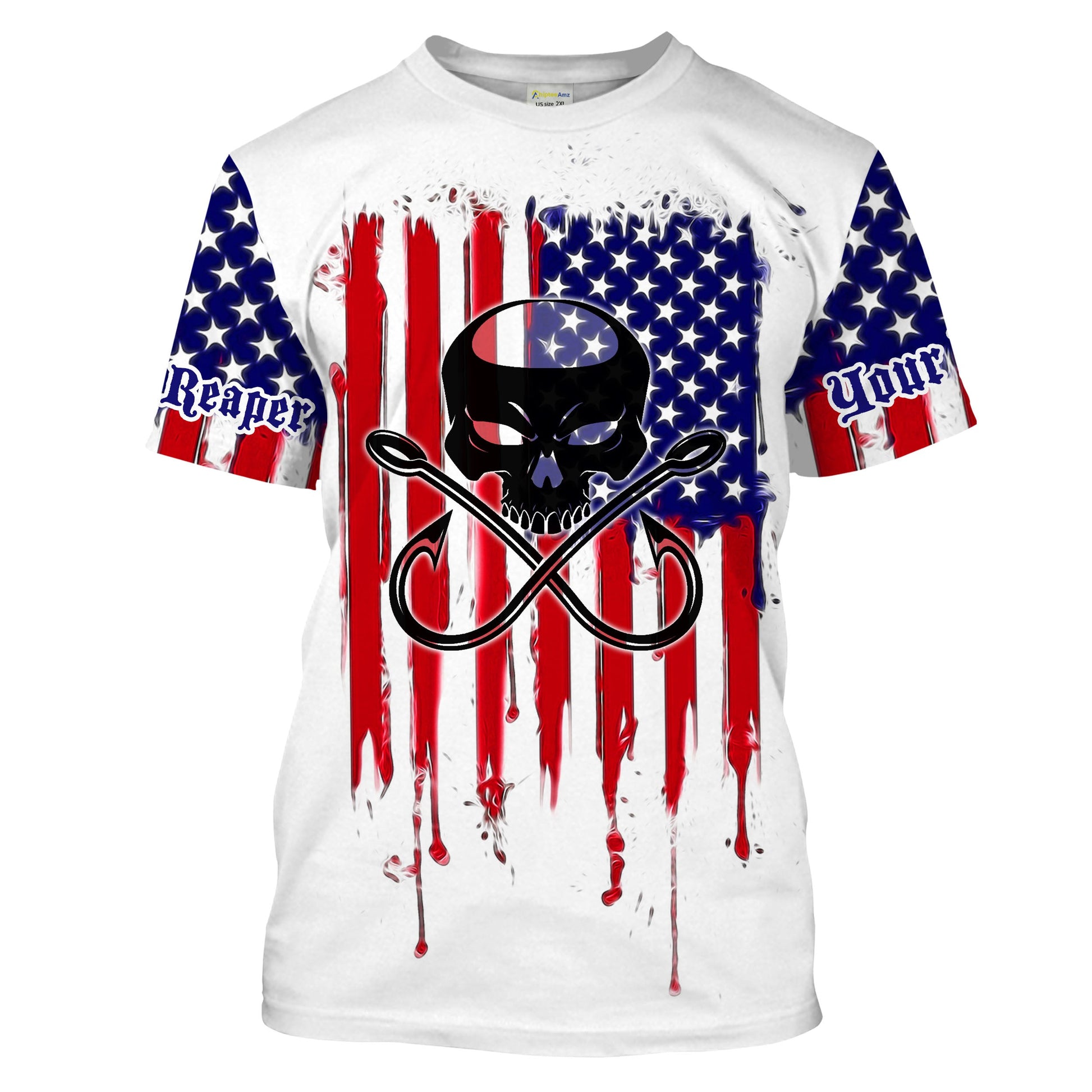 Fishing Hooks Skull Fish Reaper American Flag UV Protection, Patriotic Fishing Apparel - Personalized Gifts FSD2258