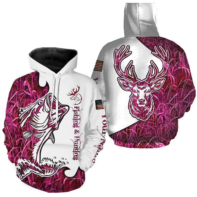 Fishing and Hunting Deer and Bass Pink camo all over print, - Personalized Gift FSD3190