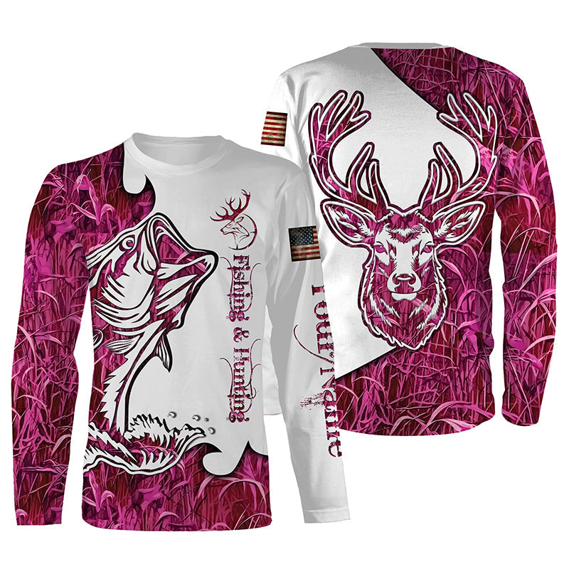 Fishing and Hunting Deer and Bass Pink camo all over print, - Personalized Gift FSD3190