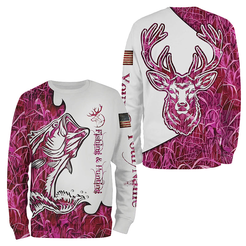 Fishing and Hunting Deer and Bass Pink camo all over print, - Personalized Gift FSD3190