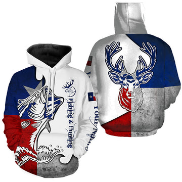 Texas Fishing and Hunting Deer and Bass all over print - Personalized Gift for Hunter Fisherman FSD3191
