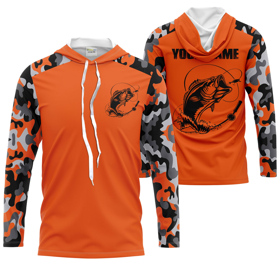 Custom Name Bass Fishing Camouflage Orange Performance Fishing, Bass Fishing FSD2272