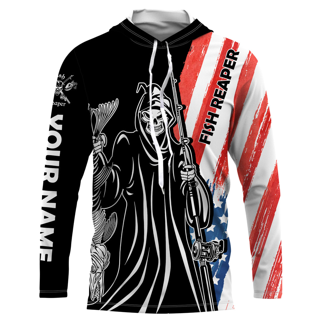 Fish Reaper American Flag Patriotic Custom Name UV Protection, Personalized Fishing Gifts - FSD2464
