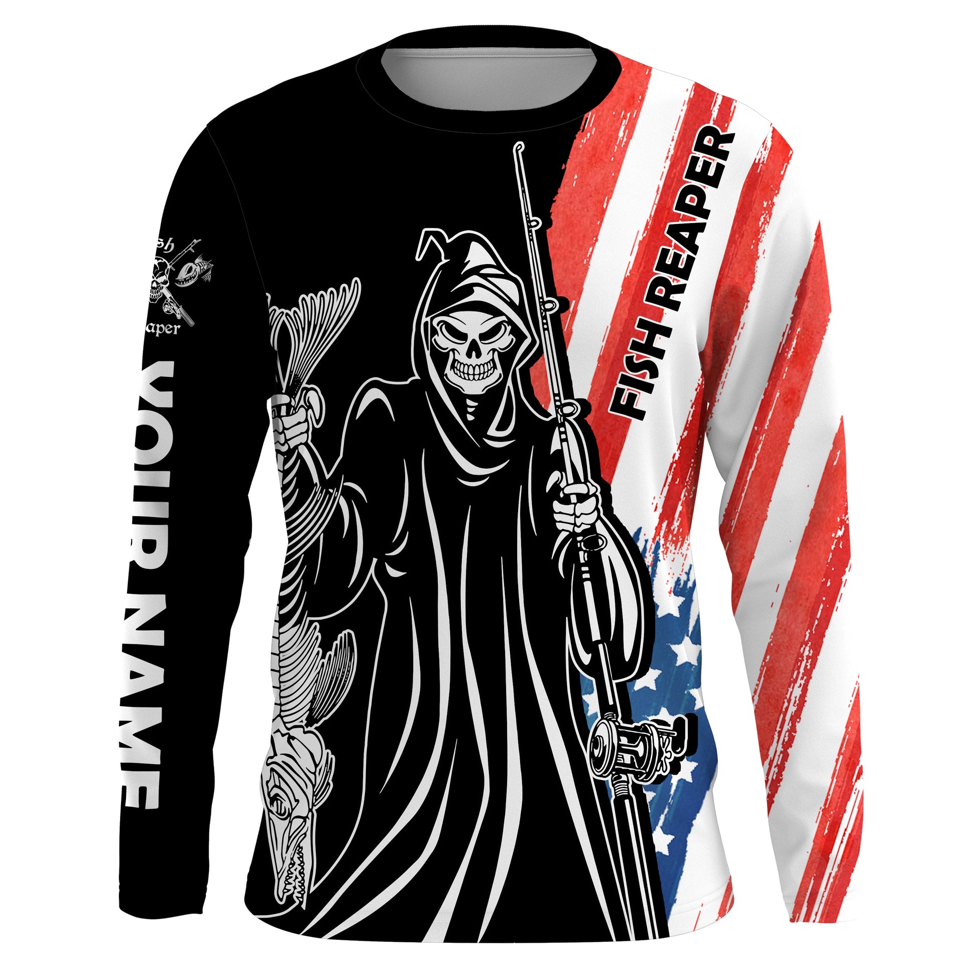 Fish Reaper American Flag Patriotic Custom Name UV Protection, Personalized Fishing Gifts - FSD2464