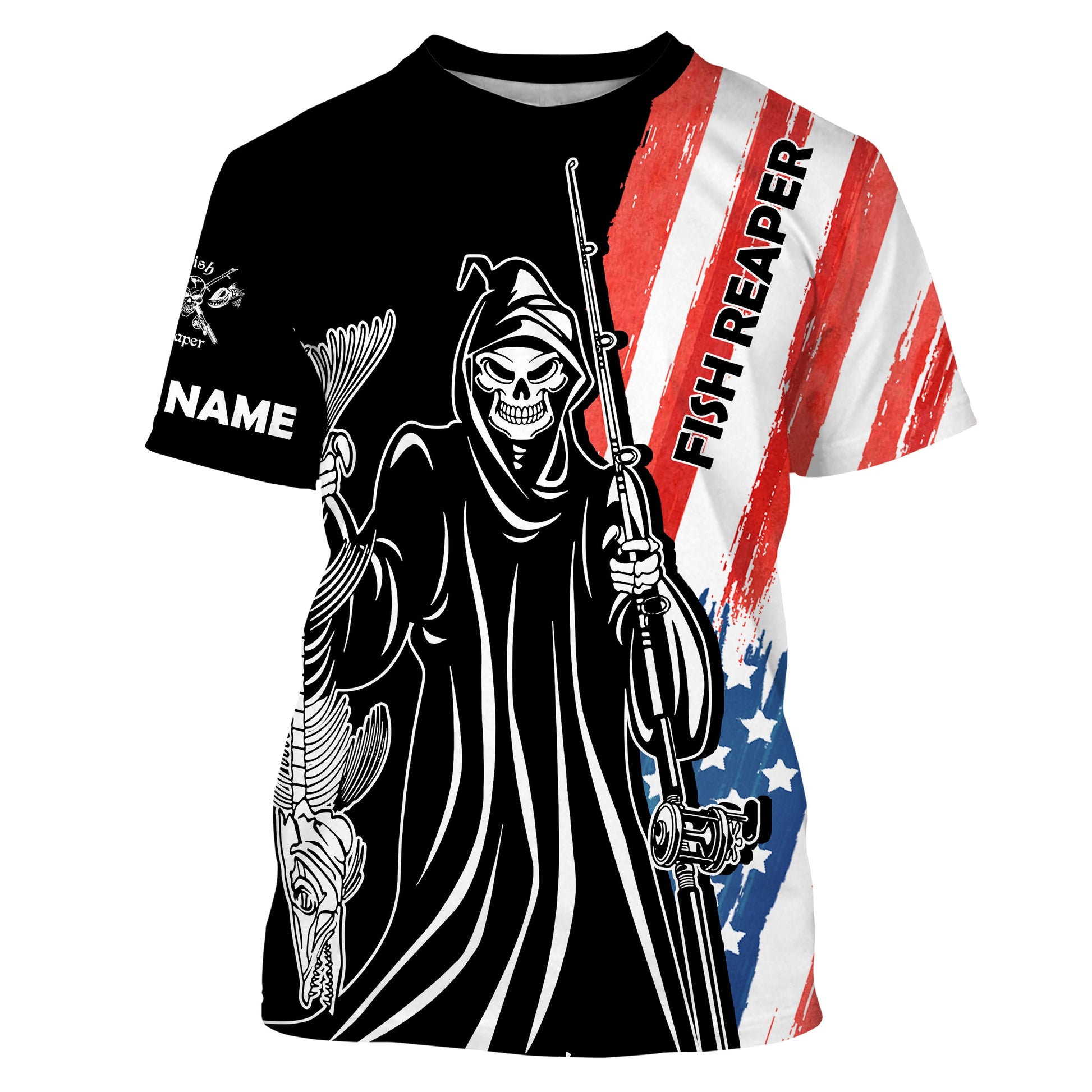 Fish Reaper American Flag Patriotic Custom Name UV Protection, Personalized Fishing Gifts - FSD2464