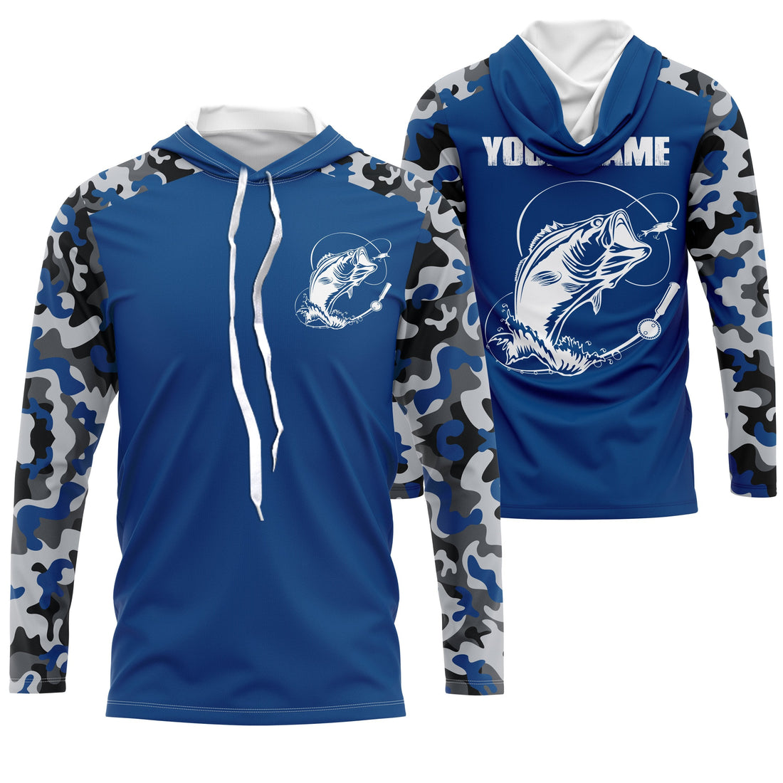 Custom Name Bass Fishing Camouflage Blue Performance Fishing, Bass Fishing FSD2640