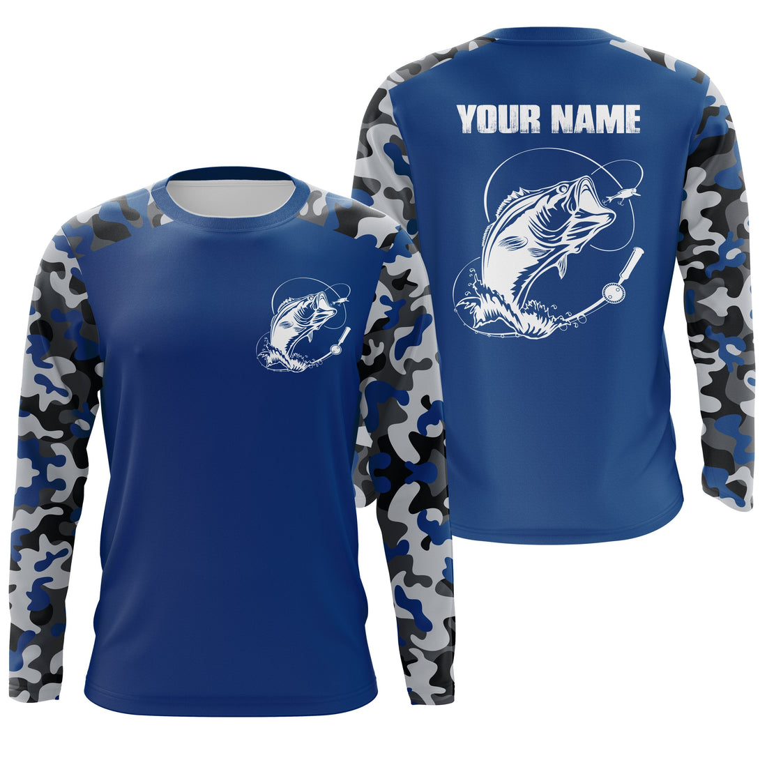 Custom Name Bass Fishing Camouflage Blue Performance Fishing, Bass Fishing FSD2640