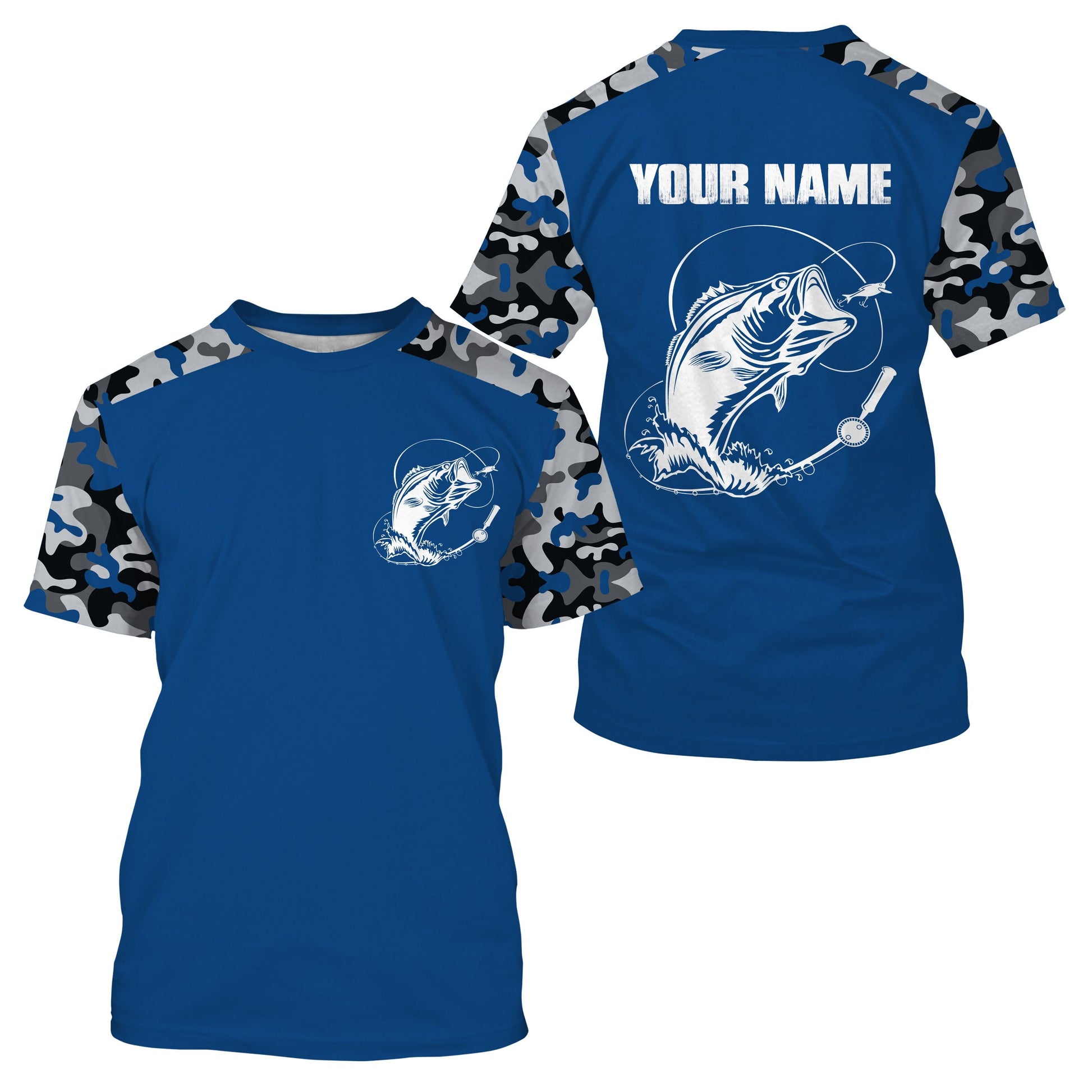 Custom Name Bass Fishing Camouflage Blue Performance Fishing, Bass Fishing FSD2640