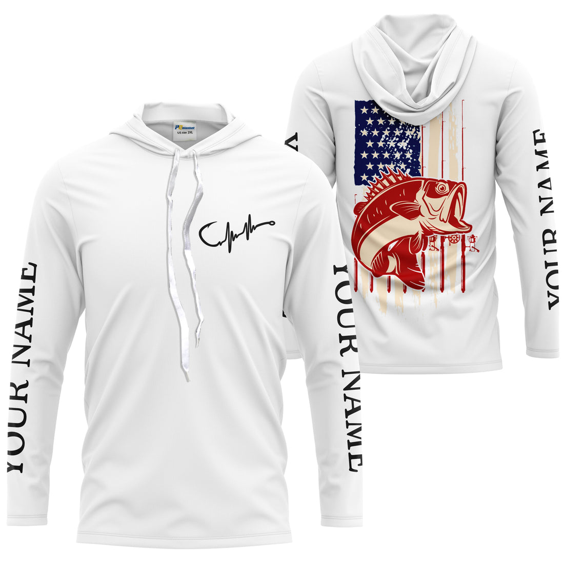 Personalized Bass Fishing American Flag, Bass Fisherman Performance Fishing UV Protection - FSD2458