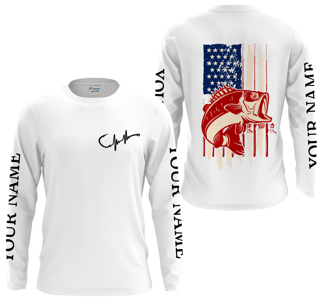 Personalized Bass Fishing American Flag, Bass Fisherman Performance Fishing UV Protection - FSD2458