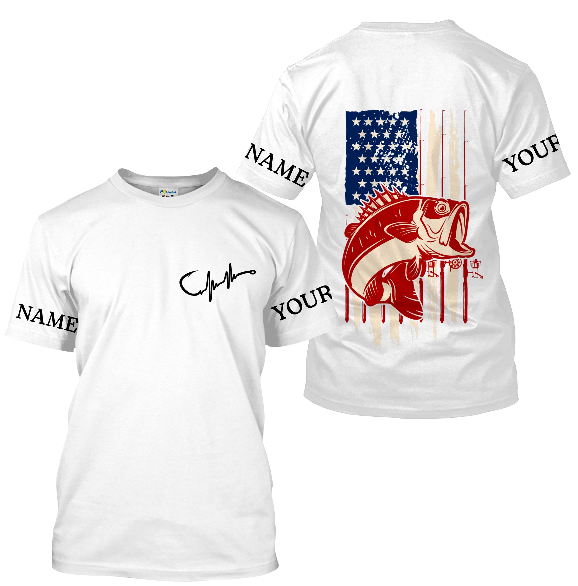 Personalized Bass Fishing American Flag, Bass Fisherman Performance Fishing UV Protection - FSD2458