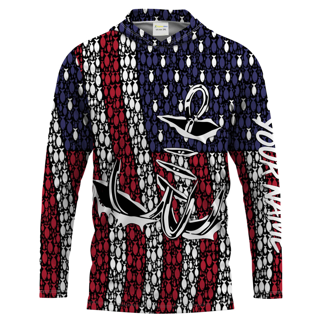 American Flag 3D Fish Hook Treble Hook Custom Name All Over Printed UV Protection Fishing Apparel Patriotic Gift FSD2015