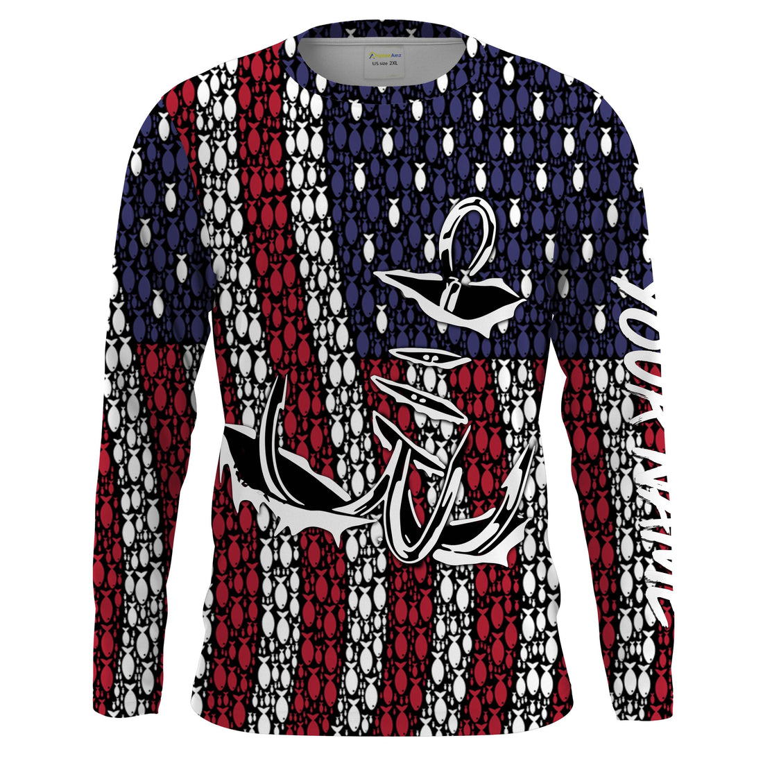 American Flag 3D Fish Hook Treble Hook Custom Name All Over Printed UV Protection Fishing Apparel Patriotic Gift FSD2015