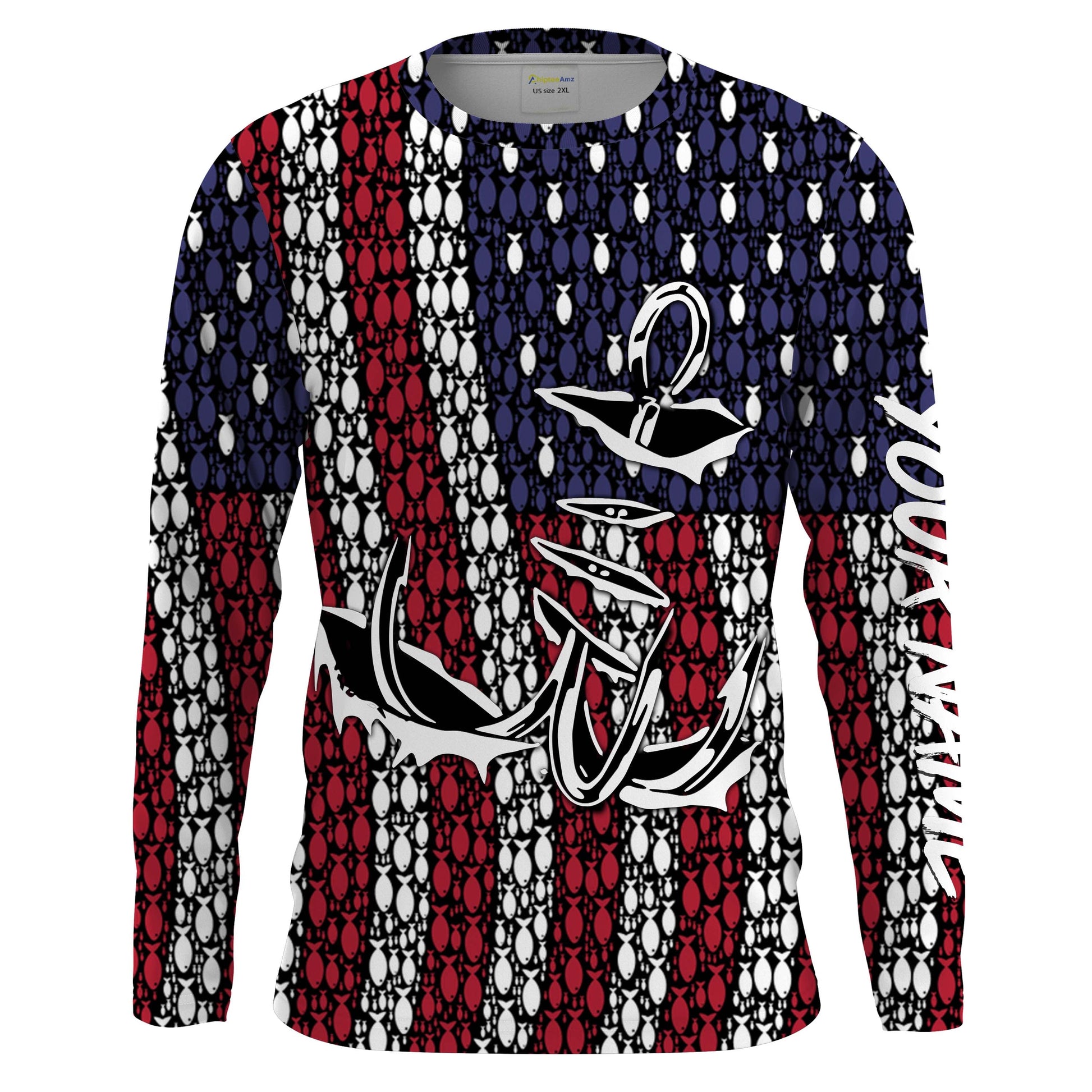 American Flag 3D Fish Hook Treble Hook Custom Name All Over Printed UV Protection Fishing Apparel Patriotic Gift FSD2015