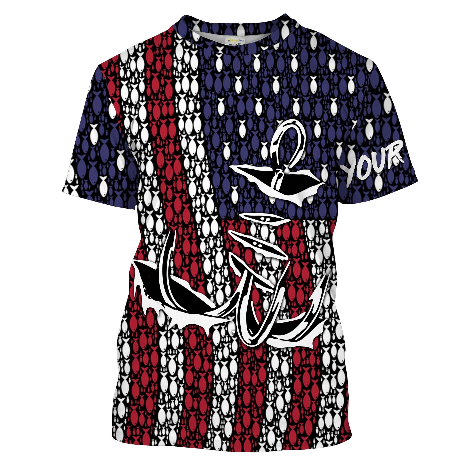 American Flag 3D Fish Hook Treble Hook Custom Name All Over Printed UV Protection Fishing Apparel Patriotic Gift FSD2015