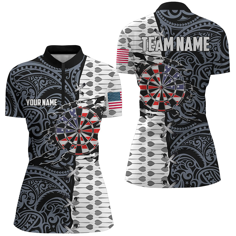 Split Tribal American Flag Darts Quarter-Zip Custom Patriotic Darts