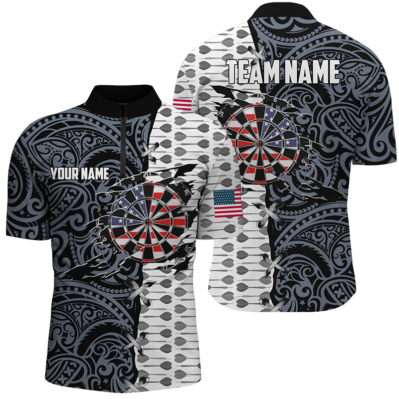 Split Tribal American Flag Darts Quarter-Zip Custom Patriotic Darts