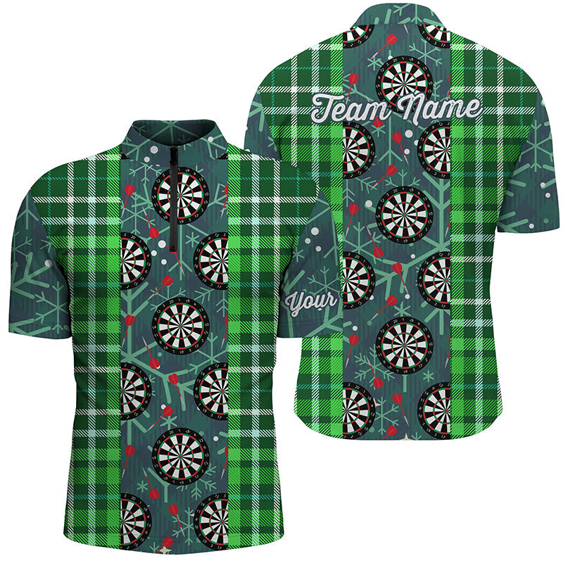 Christmas Darts Flannel Plaid Pattern Green Quarter-Zip Custom Dart