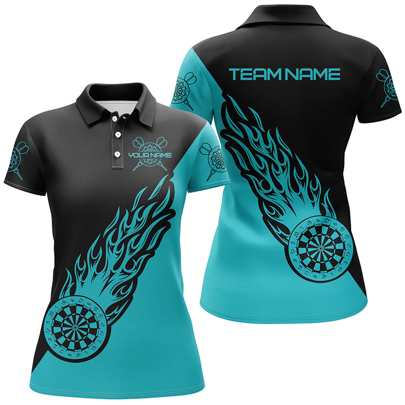 Personalized Turquoise and Black Flame Darts Quarter-Zip Women Darts Dart