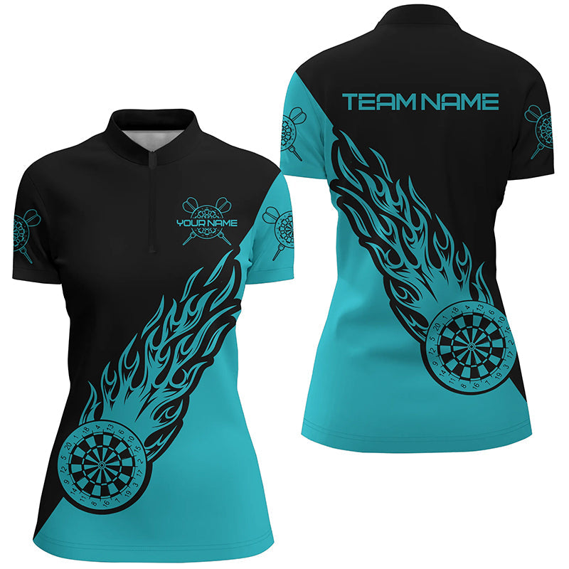 Personalized Turquoise and Black Flame Darts Quarter-Zip Women Darts Dart