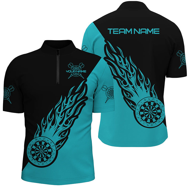 Personalized Turquoise and Black Flame Darts Quarter-Zip Women Darts Dart
