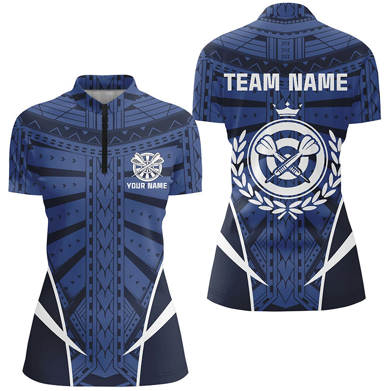 Blue Tribal Personalized Darts Quarter-Zip Custom Women Dart Cool Dart