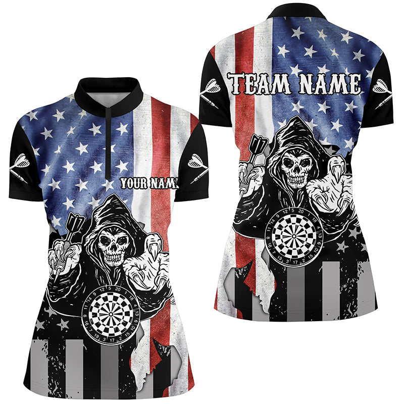 Personalized Vintage American Flag Darts Quarter-zip Skull Darts