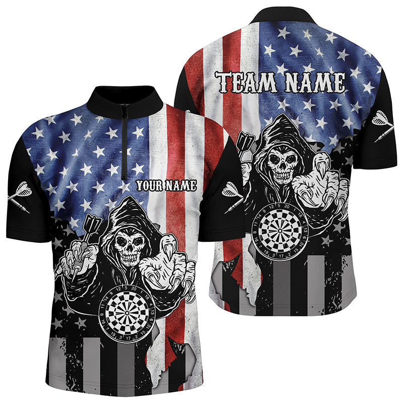 Personalized Vintage American Flag Darts Quarter-zip Skull Darts