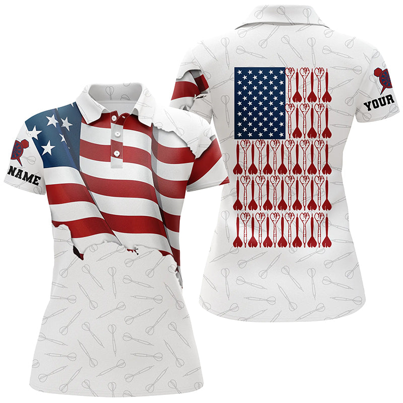 Darts Pattern Waving American Flag White Quarter-Zip Patriotic Dart