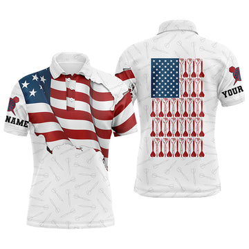 Darts Pattern Waving American Flag White Quarter-Zip Patriotic Dart