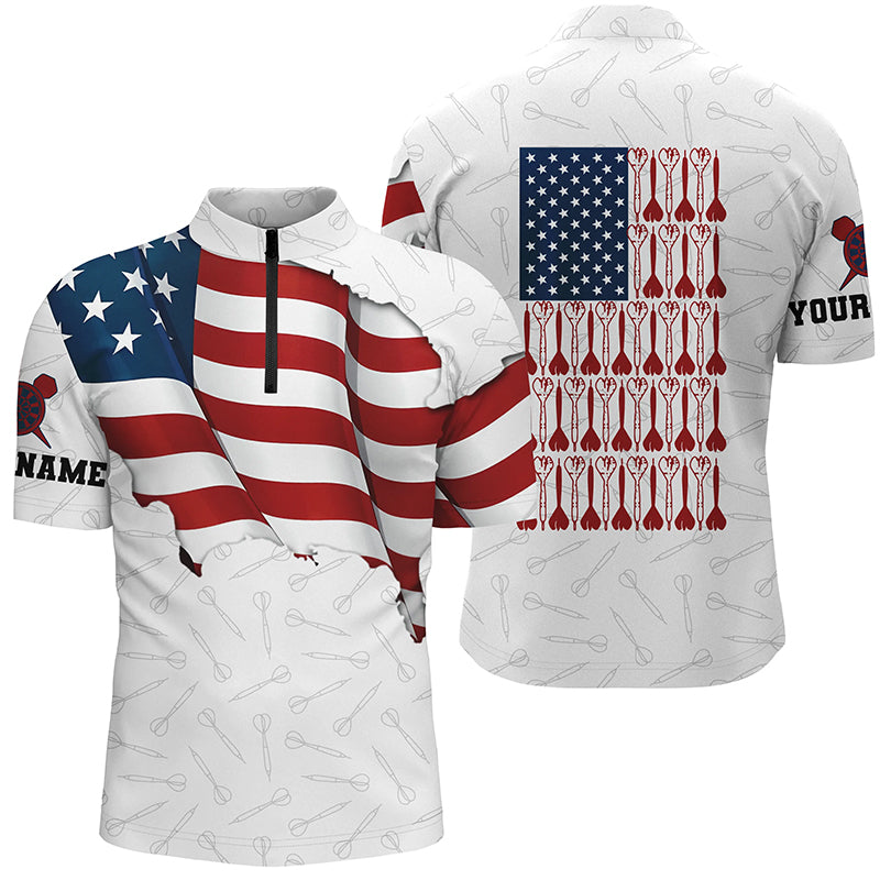 Darts Pattern Waving American Flag White Quarter-Zip Patriotic Dart
