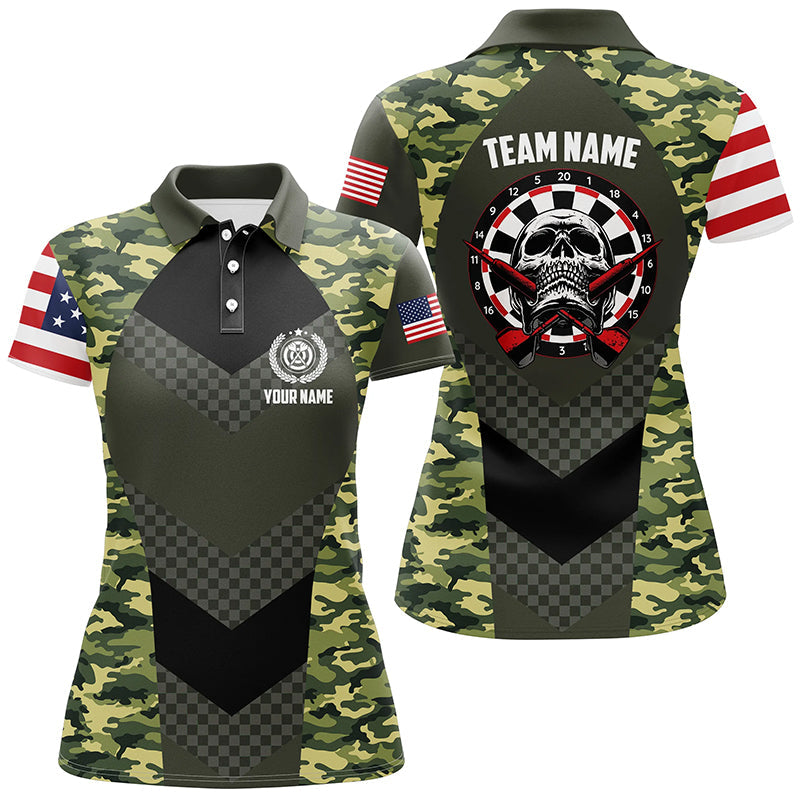 Green Camo American Flag Skull Dart Quarter-zip Custom Patriotic Darts