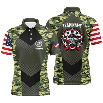 Green Camo American Flag Skull Dart Quarter-zip Custom Patriotic Darts